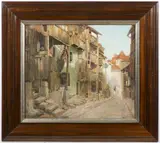 Bedřich Havránek, Alley in Krumlov, Around 1872, oil, canvas on cardboard