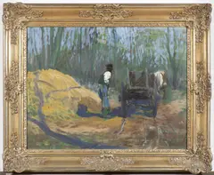 Antonín Hudeček, Carriage on the Forest Path, Before 1906, oil on cardboard