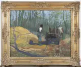 Antonín Hudeček, Carriage on the Forest Path, Before 1906, oil on cardboard