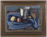 Alfred Justitz, Still Life with Apples, Bread and Pipe, 1928, oil on canvas