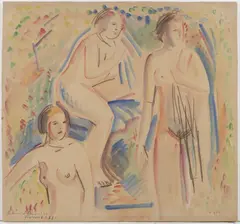 Jaroslav Grus, Bathing, 1928, pencil, watercolour, paper