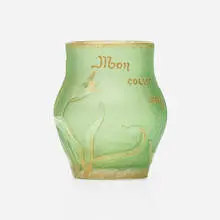 Miniature Verrerie Parlante vase by Daum, c. 1890, acid-etched and gilt glass, sold Jul 2023