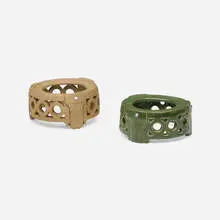 Reticulated stands, set of two by University City, c. 1910, glazed porcelain, slip-glazed porcelain, sold Jul 2023