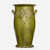 Early heraldic vase by Grueby Faience Company, c. 1898, glazed earthenware, sold Jul 2023