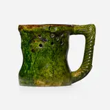 Puzzle mug by George E. Ohr, 1898-1910, glazed earthenware, sold Jul 2023