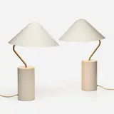 Table lamps, pair by Modern, c. 1975, enameled aluminum, aluminum, sold Jul 2023