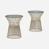 Occasional tables, pair by Warren Platner, bronze-plated steel, glass, sold Jul 2023