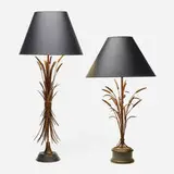 Wheat table lamp bases, set of two by Modern, c. 1965, brass, painted wood, sold Jul 2023