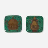 Stoviglie plates, set of two by Piero Fornasetti, 1956, transfer-printed and gilt porcelain, sold Jul 2023