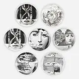 Collection of seven plates by Piero Fornasetti, transfer-printed porcelain, sold Jul 2023