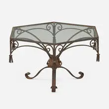 Regency-style coffee table by Modern, c. 1970, patinated iron, glass, sold Jul 2023