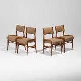 Dining chairs model AP 1676, set of four by Gio Ponti, c. 1953, walnut, faux leather, sold Jul 2023