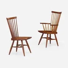 Robert Whitley, Shaved spindle chairs, set of two, walnut, hickory