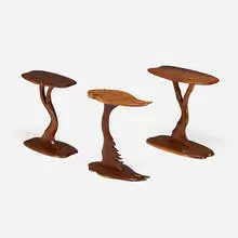 Collection of three occasional tables by Robert Whitley, 2008, walnut, curly maple, sold Jul 2023