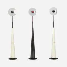 Pier Giuseppe Ramella, Club 1195 floor lamps, collection of three, c. 1985, enameled iron and steel, enameled metal, plastic, acrylic