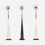 Pier Giuseppe Ramella, Club 1195 floor lamps, collection of three, c. 1985, enameled iron and steel, enameled metal, plastic, acrylic