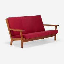 Sofa, model 330/3 A by Hans J. Wegner, c. 1965, teak, upholstery, sold Jul 2023