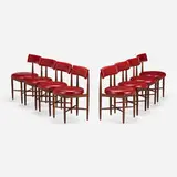 Chairs, set of eight by Modern, c. 1965, teak, leather, sold Jul 2023