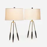Gerald Thurston, Table lamps, pair, c. 1960, brass, lacquered wood, linen