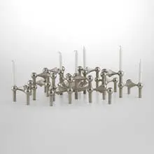 Caesar Stoffi, Candleholders, set of thirteen, c. 1965, nickel-plated brass