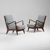 Lounge chairs model 516, pair by Gio Ponti, c. 1950, walnut, upholstery, sold Jul 2023