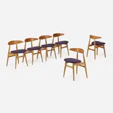 Dining chairs model CH33, set of six by Hans J. Wegner, 1958, oak, upholstery, sold Jul 2023