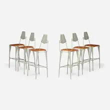 Robert Josten, Bar stools, set of six, c. 1975, cherry, cast and powder-coated aluminum