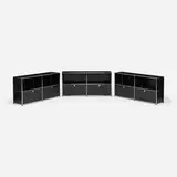 USM Haller Furniture System cabinets, set of three by Fritz Haller and Paul Schärer, 1963, enameled steel, chrome-plated steel, plastic, sold Jul 2023