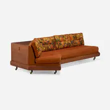 Adrian Pearsall, Boomerang sofa, 1962, walnut, upholstery, patinated copper, casters