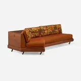 Adrian Pearsall, Boomerang sofa, 1962, walnut, upholstery, patinated copper, casters