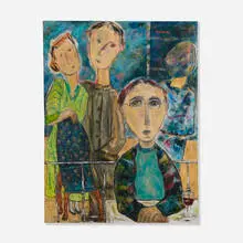 Harriet Wiseman, Cafe Conversation I, 1998, oil and oil crayon on canvas