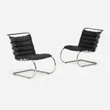 MR10 lounge chairs, pair by Ludwig Mies van der Rohe and Lilly Reich, chrome-plated tubular steel, leather, sold Jul 2023