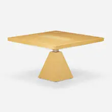 Dining table by Modern, c. 1980, maple burl, chrome-plated stainless steel, lacquered wood, sold Jul 2023