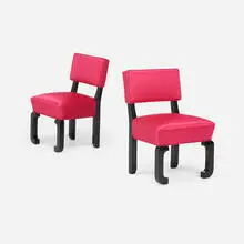 James Mont, Chairs, pair, c. 1965, lacquered wood, silk upholstery