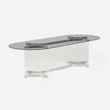 Alessandro Albrizzi, Curved dining table, c. 1975, Lucite, glass, chrome-plated steel