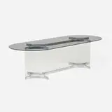 Alessandro Albrizzi, Curved dining table, c. 1975, Lucite, glass, chrome-plated steel