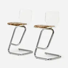 Luigi Bardini, Bar stools, pair, c. 1970, Lucite, chrome-plated steel, upholstery