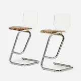 Luigi Bardini, Bar stools, pair, c. 1970, Lucite, chrome-plated steel, upholstery