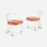 Chairs, pair by Modern, c. 1975, Lucite, corduroy, casters, sold Jul 2023
