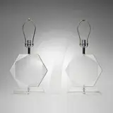 Modern, Lamps, pair, c. 1975, acrylic, chrome-plated metal, linen