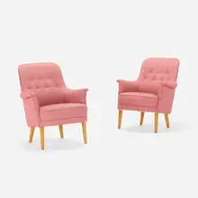 Carl Malmsten, Armchairs, pair, c. 1955, upholstery, beech