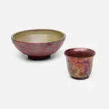 Pewabic Pottery, Vase and bowl, 1915-30, iridescent-glazed earthenware