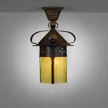 Gustav Stickley, Lantern, model 202 1/2, c. 1905, handwrought iron, vaseline glass