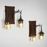 Rare two-light sconces, pair by Gustav Stickley, c. 1905, handwrought copper, opalescent glass, iron, sold Dec 2025
