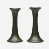 Candlesticks with lattice motif, pair by Arthur Hennessey and Herbert J. Hall for Marblehead Pottery, sold Dec 2025