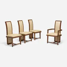 Frank Lloyd Wright, Dining chairs, set of four, 1955, mahogany, upholstery