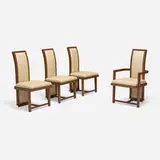 Frank Lloyd Wright, Dining chairs, set of four, 1955, mahogany, upholstery