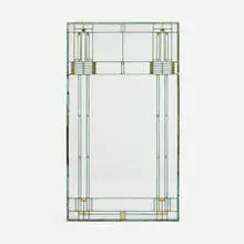 Window from the Ward W. Willits House, Highland Park, Illinois by Frank Lloyd Wright, c. 1901, clear and white opalescent glass, gold leaf, copper-plated zinc came, sold Dec 2025