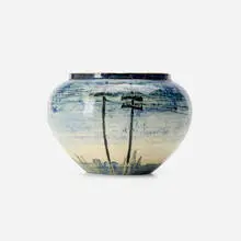 Rare and Early scenic cabinet vase with New Orleans skyline by Newcomb College Pottery, sold Dec 2025