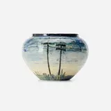 Newcomb College Pottery, Rare and Early scenic cabinet vase with New Orleans skyline